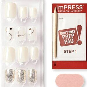 Kiss imPRESS Short  Faux Press On Nails 87102 Shine On You White & Gold